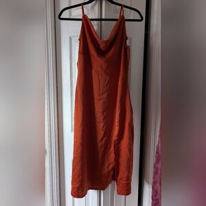 Burn Orange Cocktail Sleeveless Slip Dress With Cowl Neck